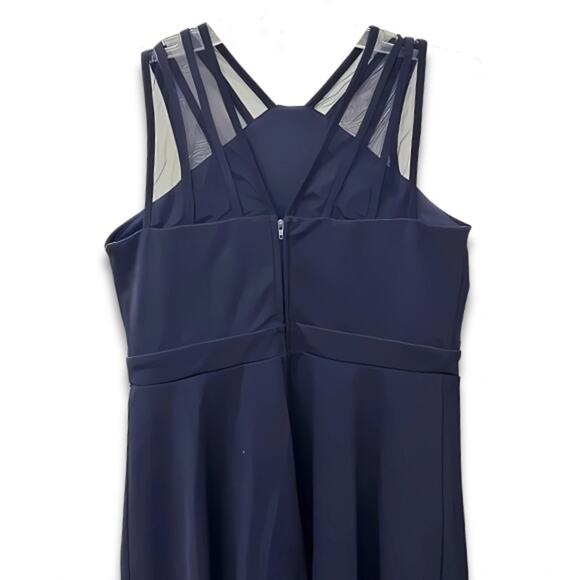 Nickie Lew Skater Dress Sleeveless Illusion Mesh Neckline Solid Navy Blue 16 NWT - Picture 4 of 10